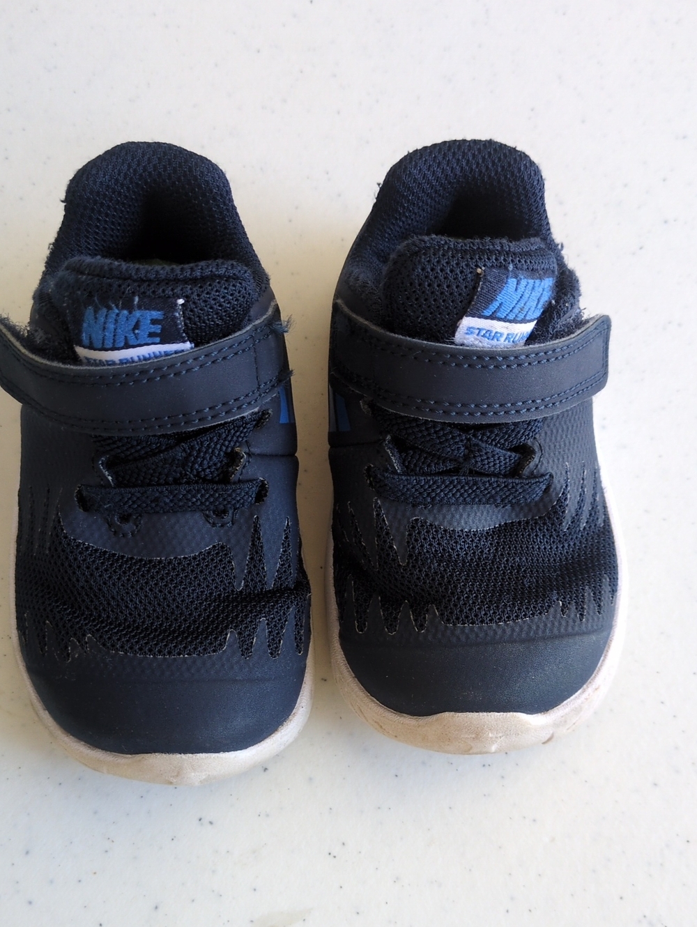 Nike Navy Blue Velcro Kids Sneakers with Light Blue Logo